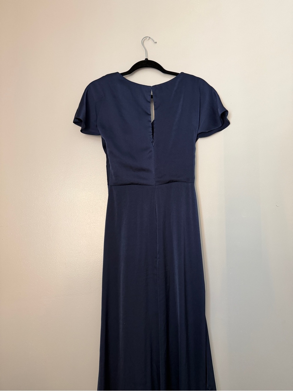 Stacees Dark Navy V-Neck Satin Bridesmaid Dress - Picture 7 of 8